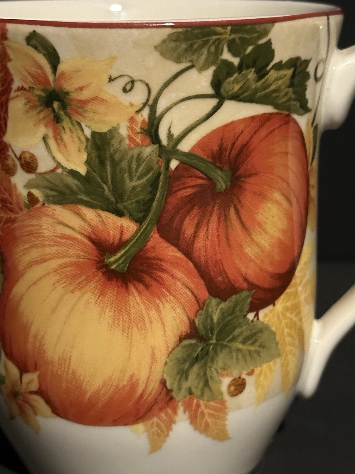 222 Fifth Pumpkin Vine Orange Coffee Mug Cup Autumn Thanksgiving Fall Set of 2