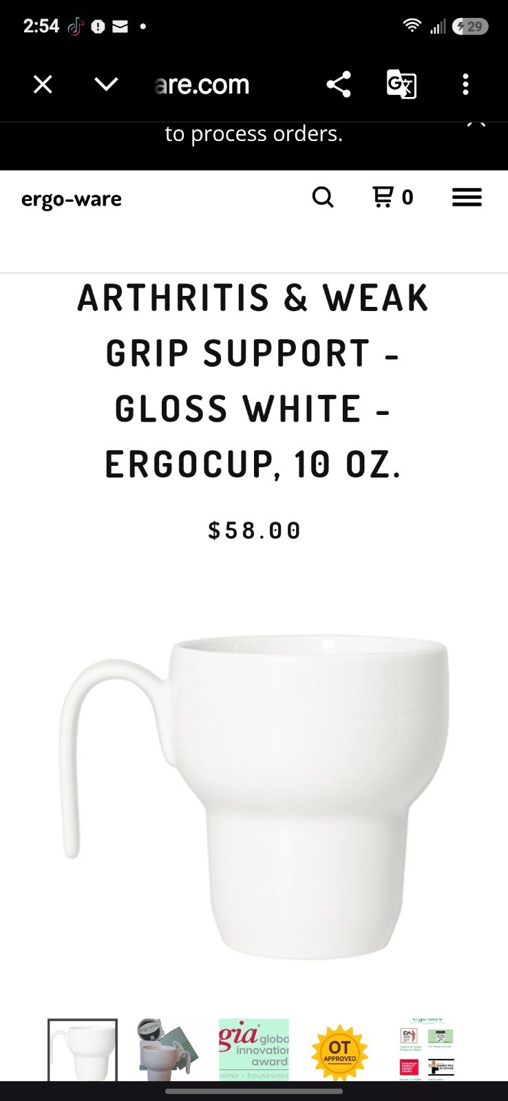 Ergo Wear Occupation Coffee Mug Arthritis/weak Hands