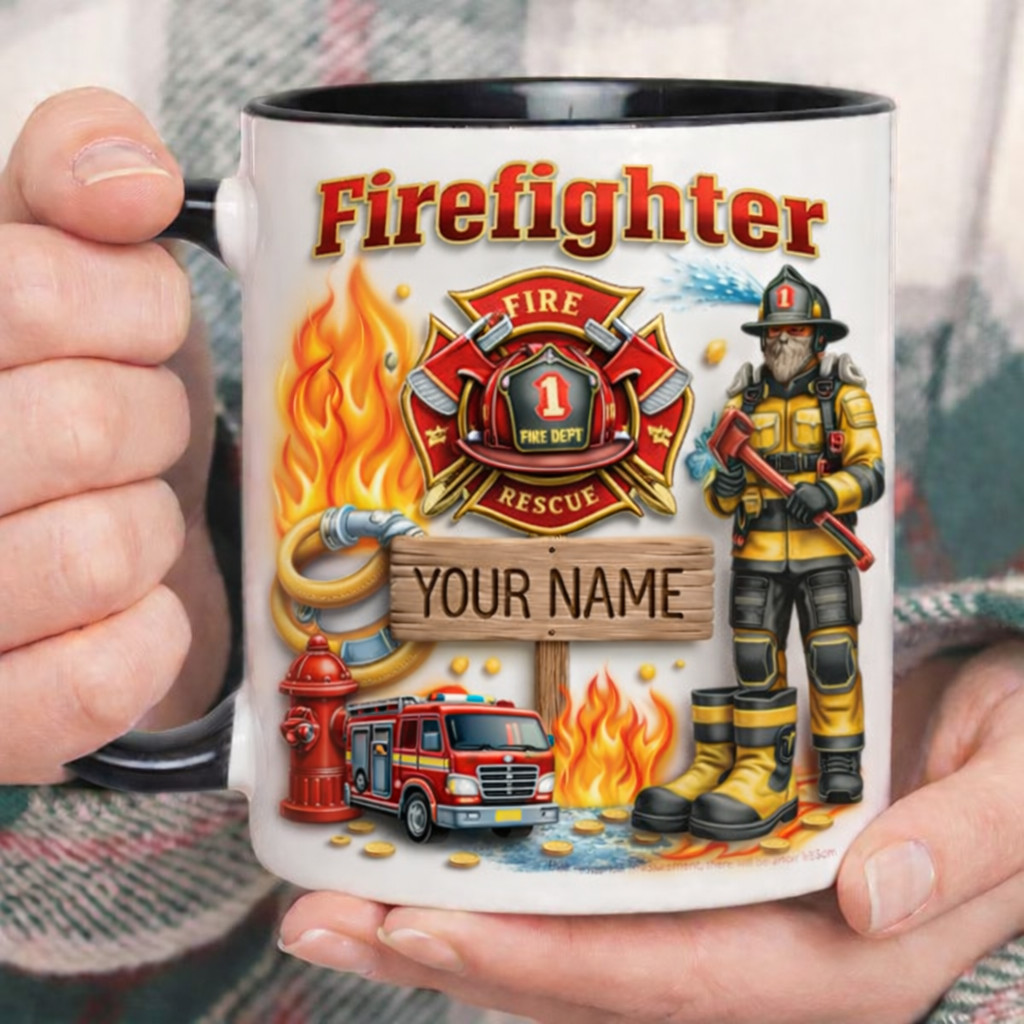 Personalized Firefighter Mug – Fire Dept Helmet, Firetruck, Fire Hose Gifts