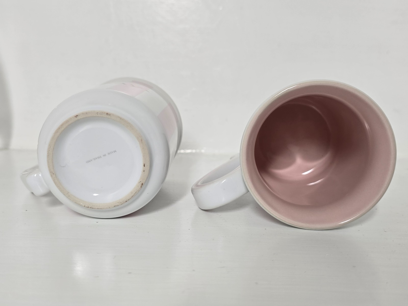 Mary Kay Pink Stripe Coffee Mug Set of 2 Made in Thailand Mint Condition