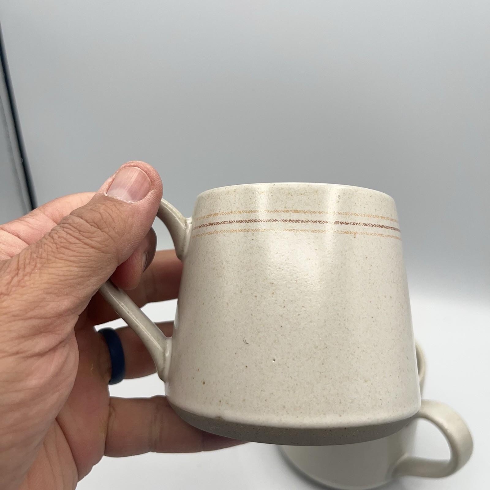 Magnolia set of 2 Beige Ceramic Tapered Coffee Mugs with Handles Solid Color