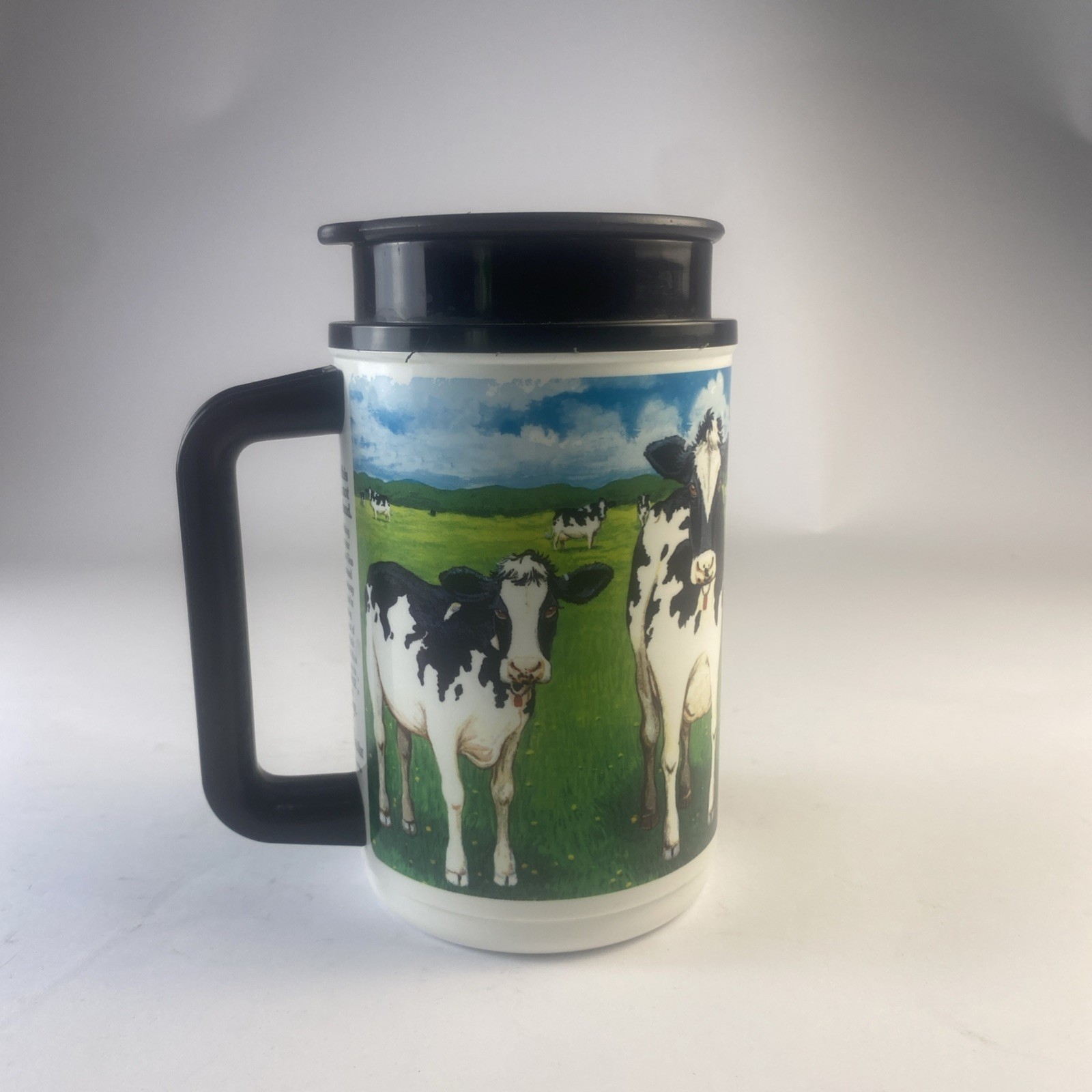 Whirley T-7 16 fl oz human-i-ts Cow Print Double Wall Travel Coffee Tea Mug Cup