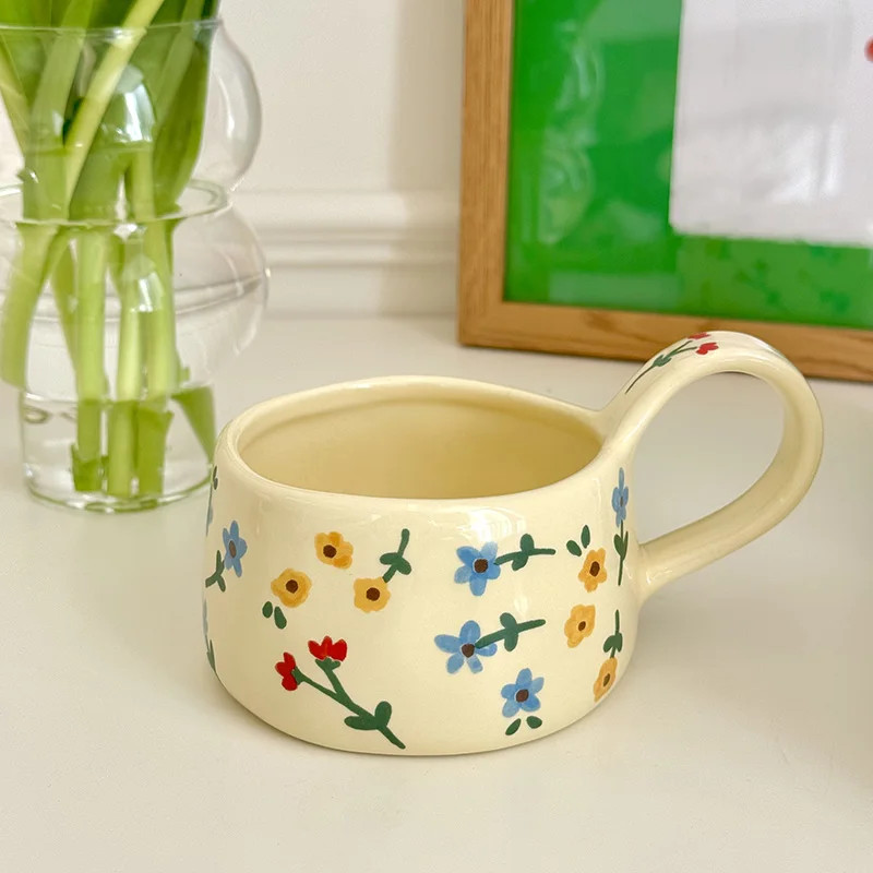 Cute Ceramic Mug Hand Pinched Flower Coffee Cup Christmas Gift for Kids Girls