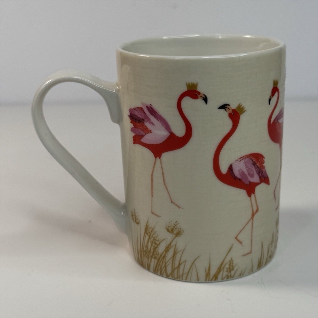 Ceramic Coffee Mug White Pink Red Flamingo Decorated 12 fl oz 1pc