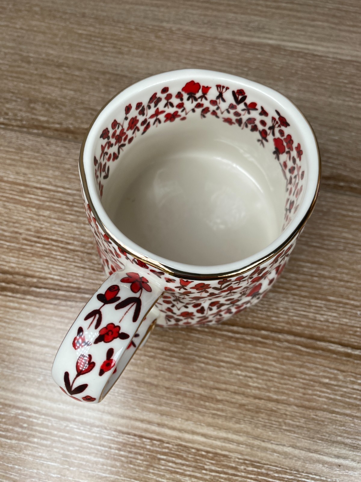 Anthrolpologie The Mud Fairy Mug – Red Flowers – Stoneware Coffee Mug