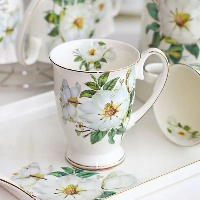 300ML, Bone China Funny Coffee Mugs, Porcelain Floral Painting, Vintage Countrys