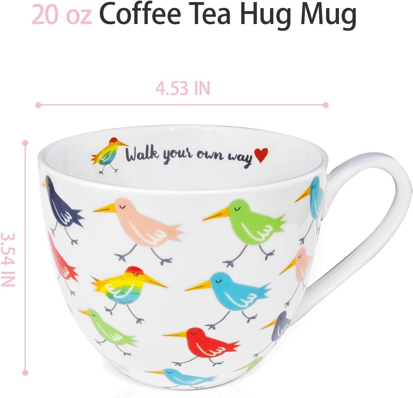 Birds Mugs for Daily Coffee and Tea, Premium 20 oz Bone China Coffee Tea Hug Mug