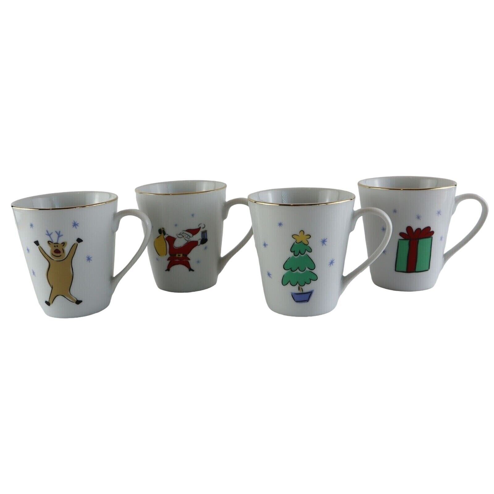 Set of 4 10 oz. Merry Brite 2001 Porcelain Mugs 4 Unique Designs