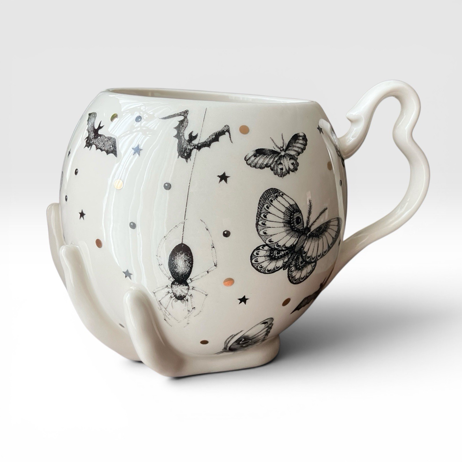 Anthropologie Florence Balducci Hand Mug Halloween Gothic Bats Spider 16 oz