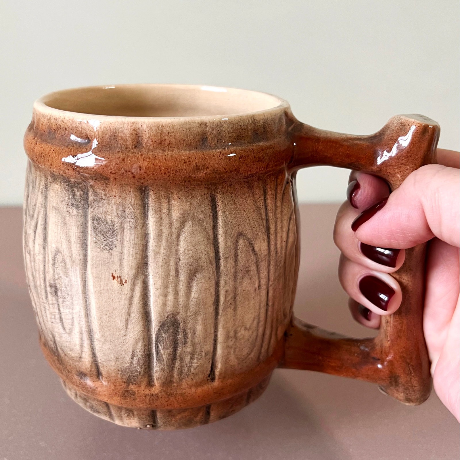 Bottom of Mug Frog Drinkware Ukraine Era Ceramic Beer Tankard Log Handle Novelty