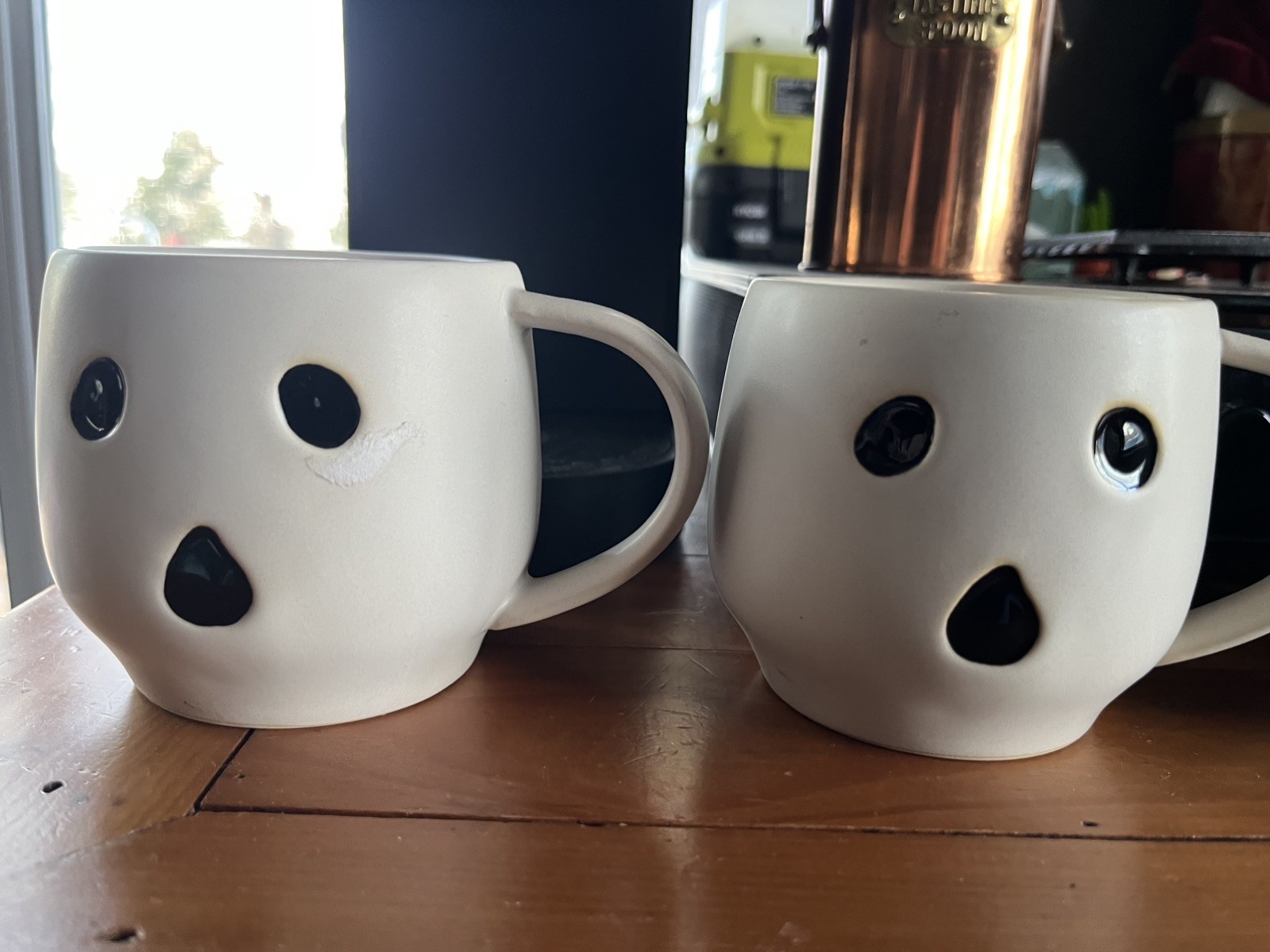 Set of 4 Pottery Barn Ghost Mugs Halloween Cups Stoneware Matte White Spooky EUC