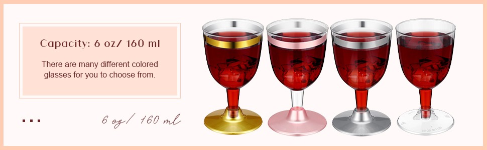 48 Pcs Disposable Plastic Wine Glasses 6 oz Party Wine Cups Hard Plastic