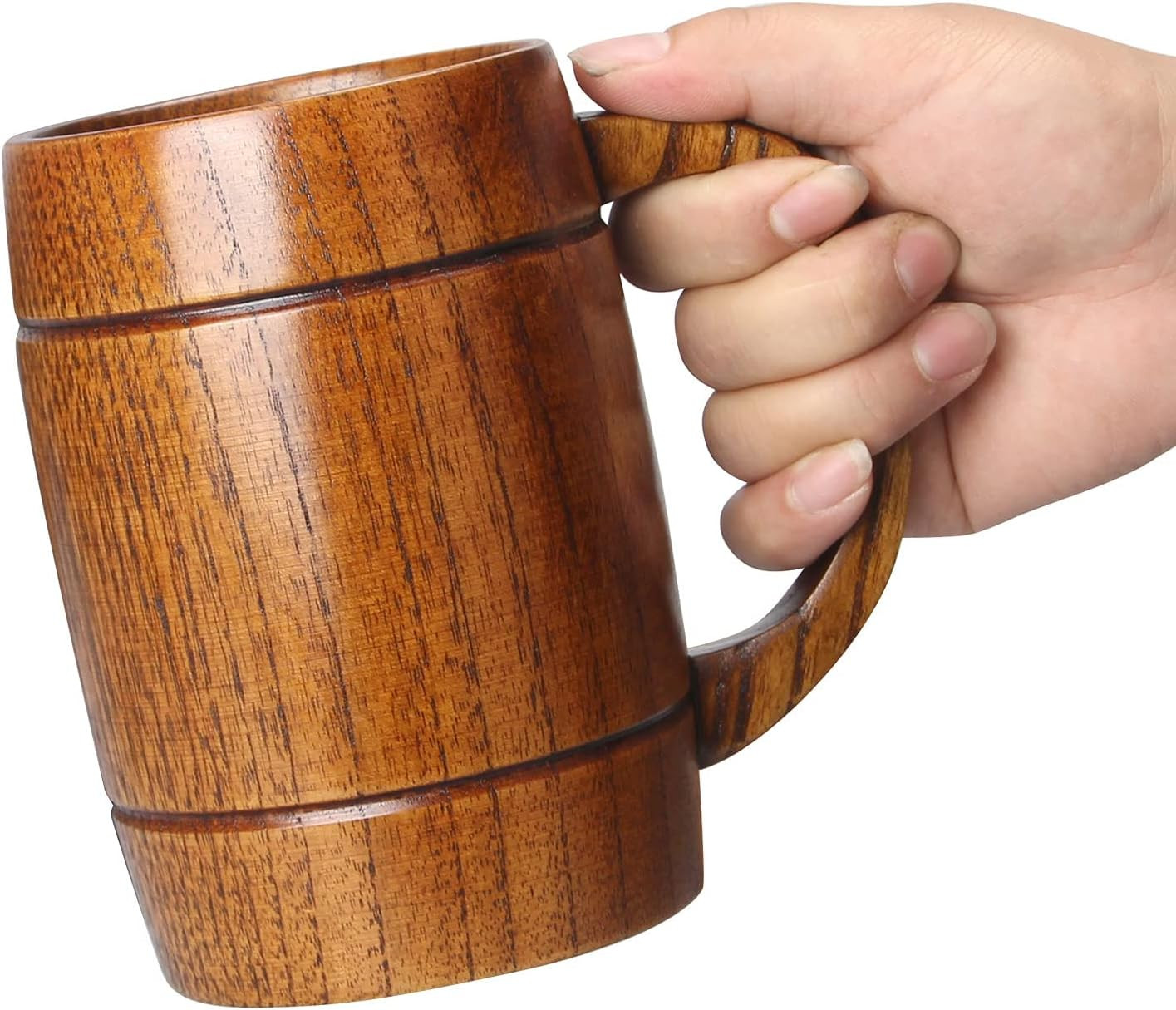 18 Oz Large Wooden Beer Mug Gift for Men Women Big Vintage Viking Cup Rustic Coo