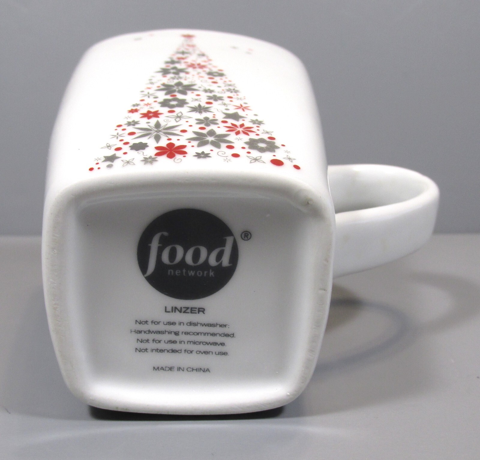 Food Network Linzer White Red Silver Holiday Tree Cup / Mug