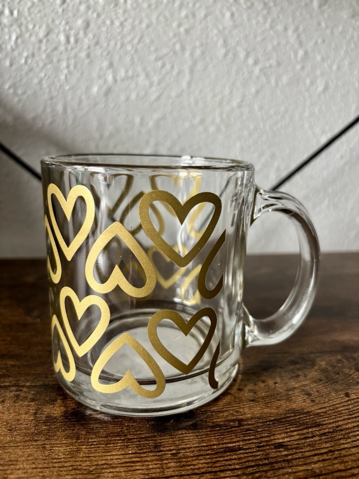 Glass Mug With Gold Heart Patterns Clear 1 Handle 13 Fl Oz