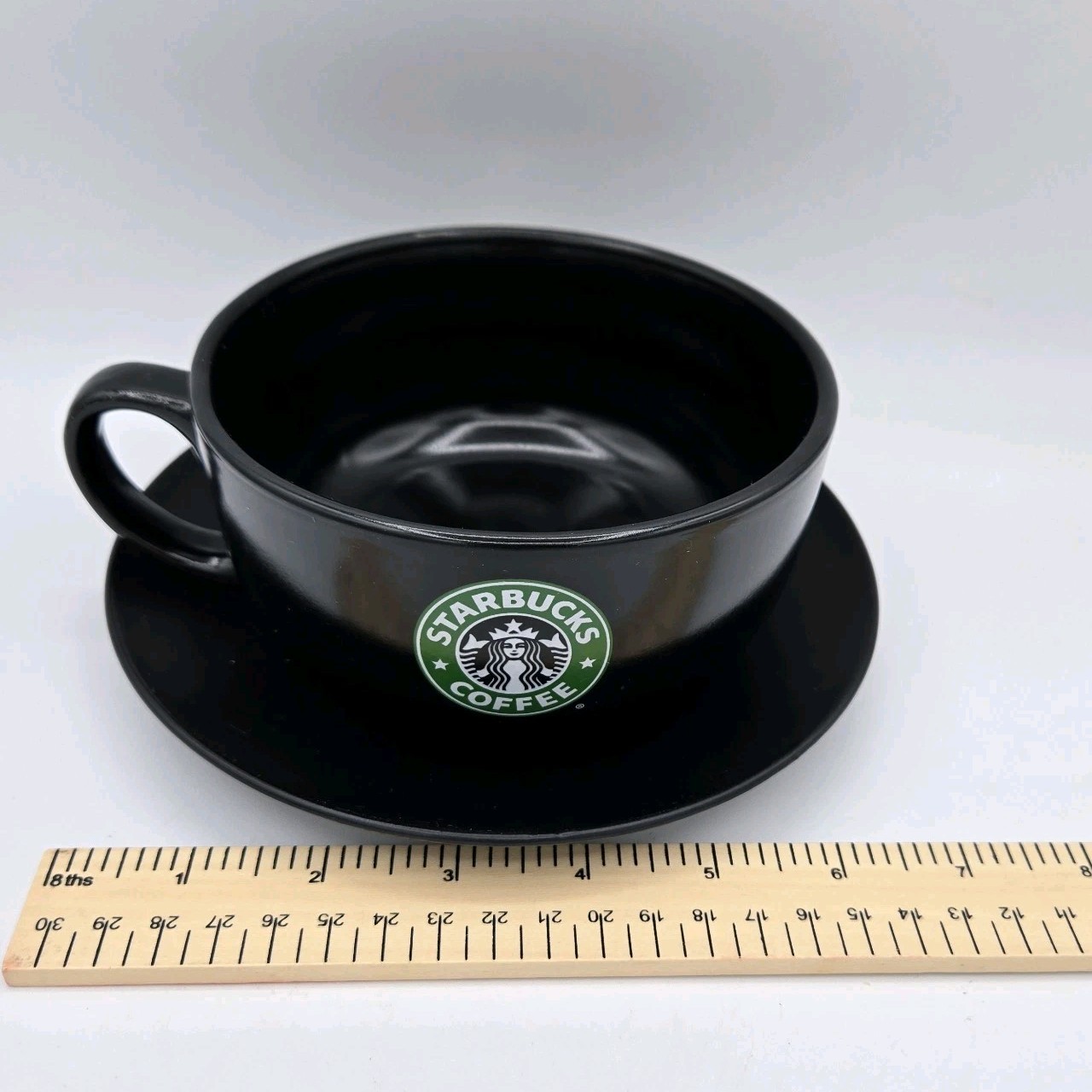 Starbucks 2008 Black Coffee Soup Mug Cup And Saucer Mermaid Logo 18 oz XL