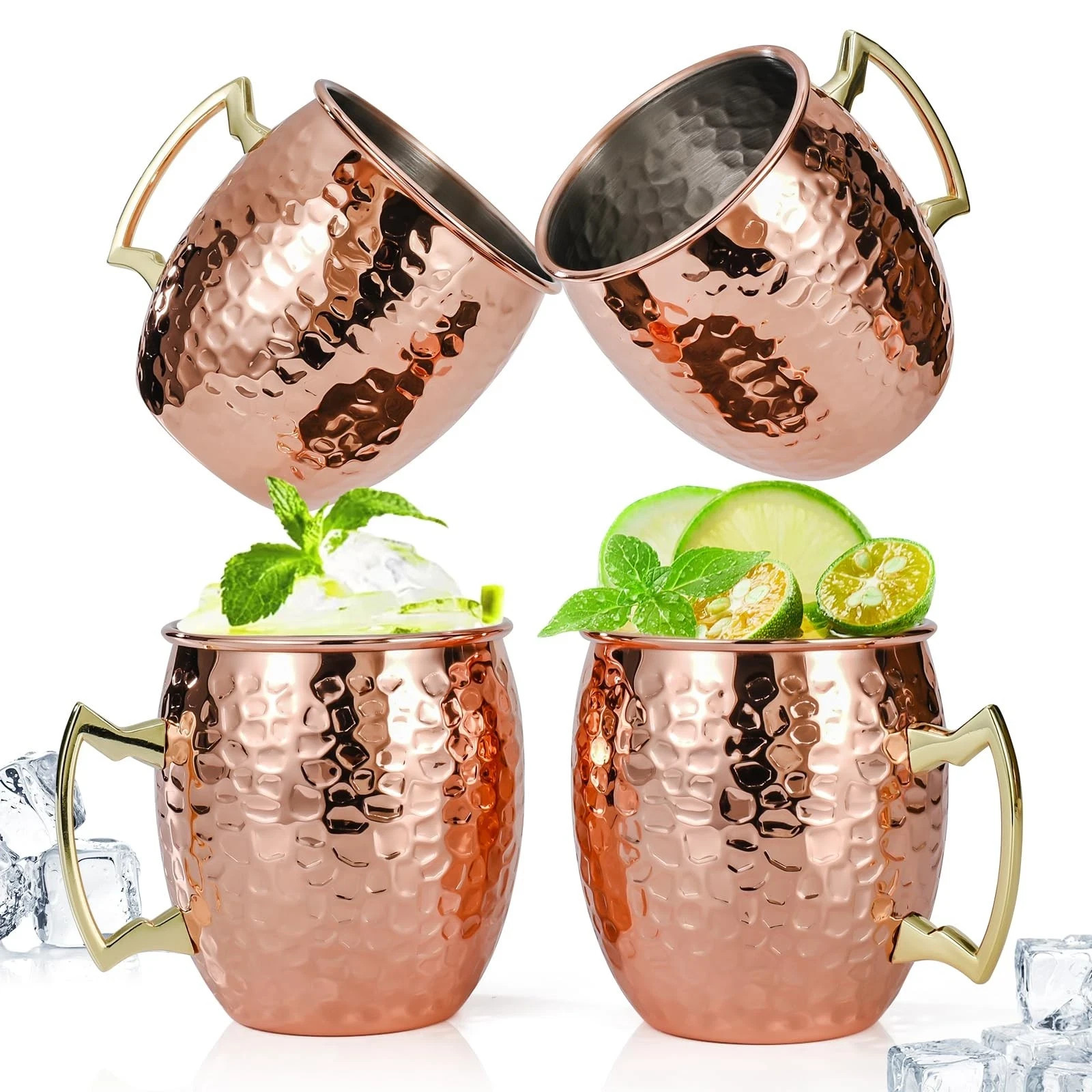 Moscow Mule Copper Mugs- Set of 4 Copper Plated Stainless Steel Mugs 18oz