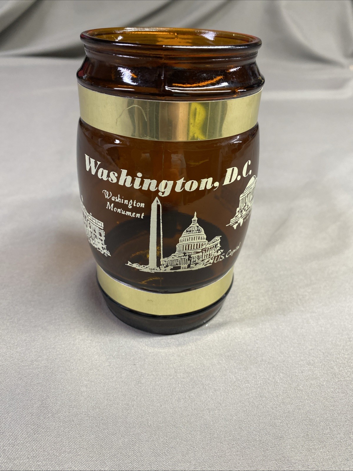 Vintage Siesta Ware Washington, D.C. Souvenir Mug Amber Glass Wooden Handle