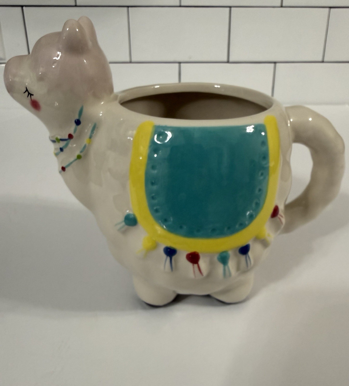 2 Llama Alpaca Ceramic Coffee Mugs Colorful Novelty Animal Cup Farmhouse 12/16oz