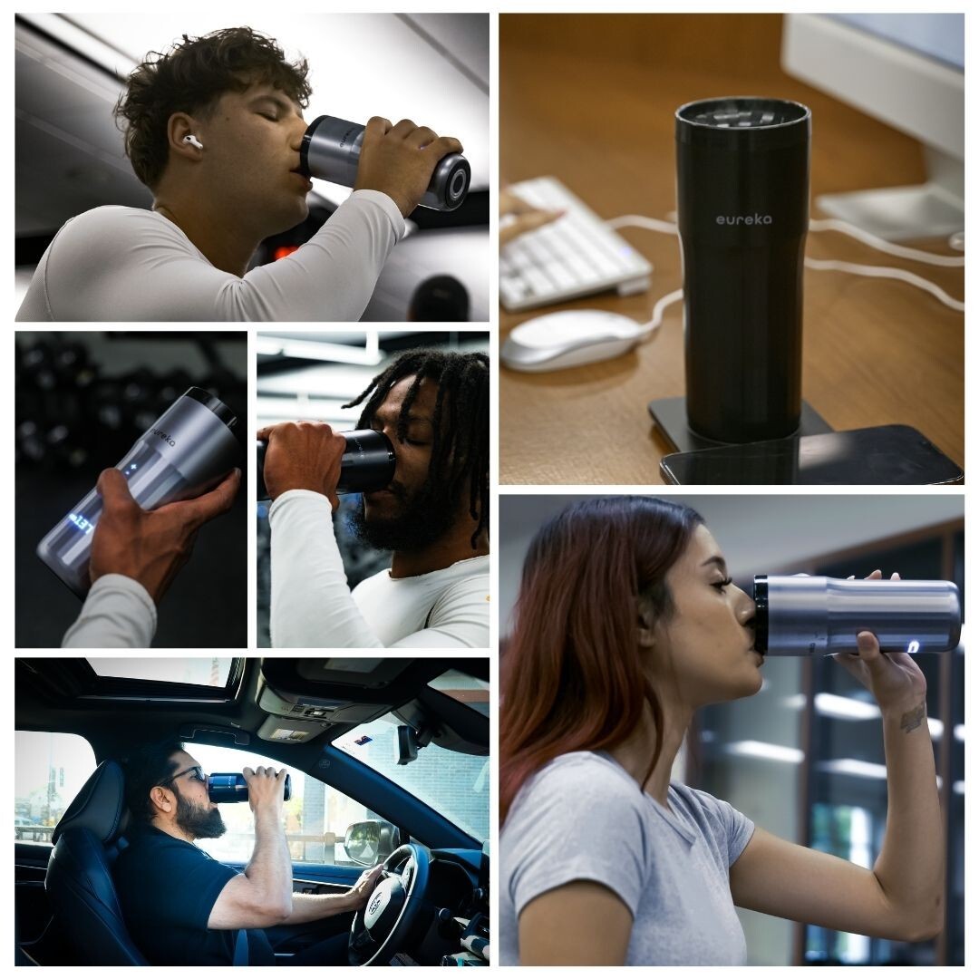 Eureka Temperature Control Smart Travel Black Coffee Mug 12oz Self-Heating