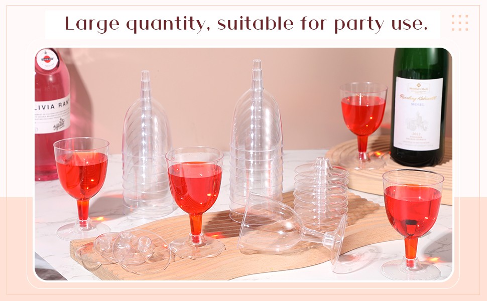 48 Pcs Disposable Plastic Wine Glasses 6 oz Party Wine Cups Hard Plastic