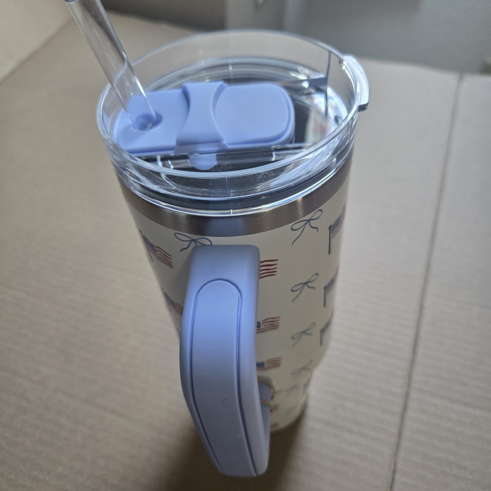 !!Patriotic Flags & Bows 40oz Thrist Crusher Handle Tumbler w/Straw