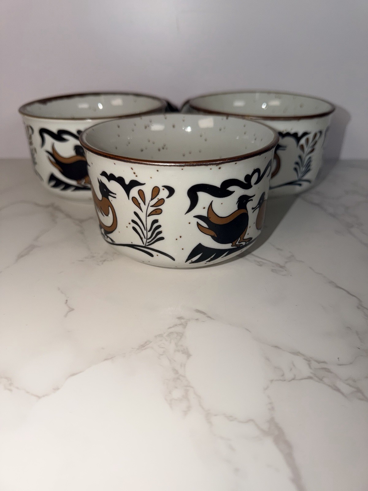 Otagiri 1970’s STONEWARE MUGS Soup Coffee Cup Birds MCM Set Of 3 Vintage EUC