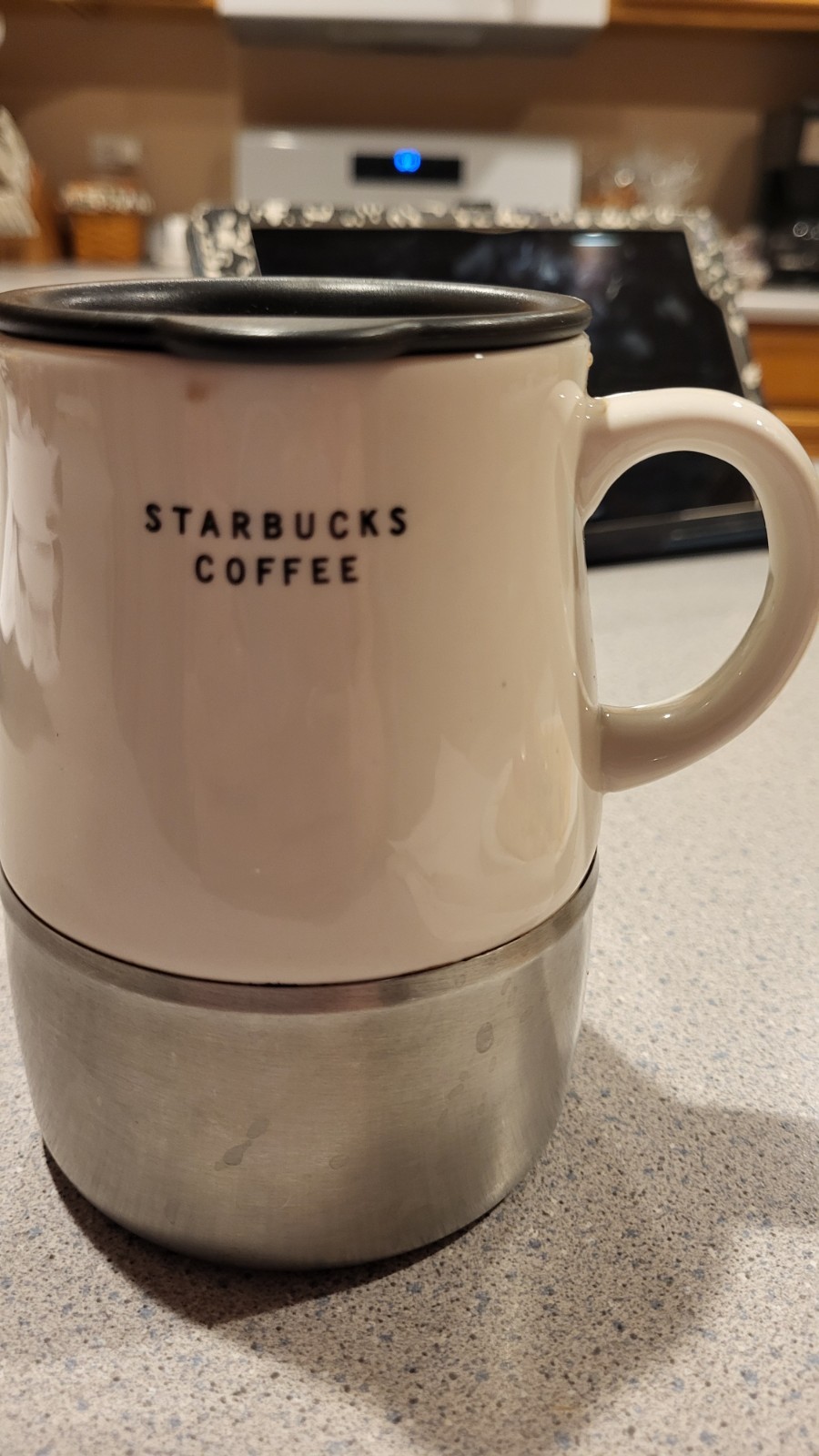 Starbucks Metal Bottom Non-Skid Ceramic Coffee Mug Travel Cup 14 oz. with Lid