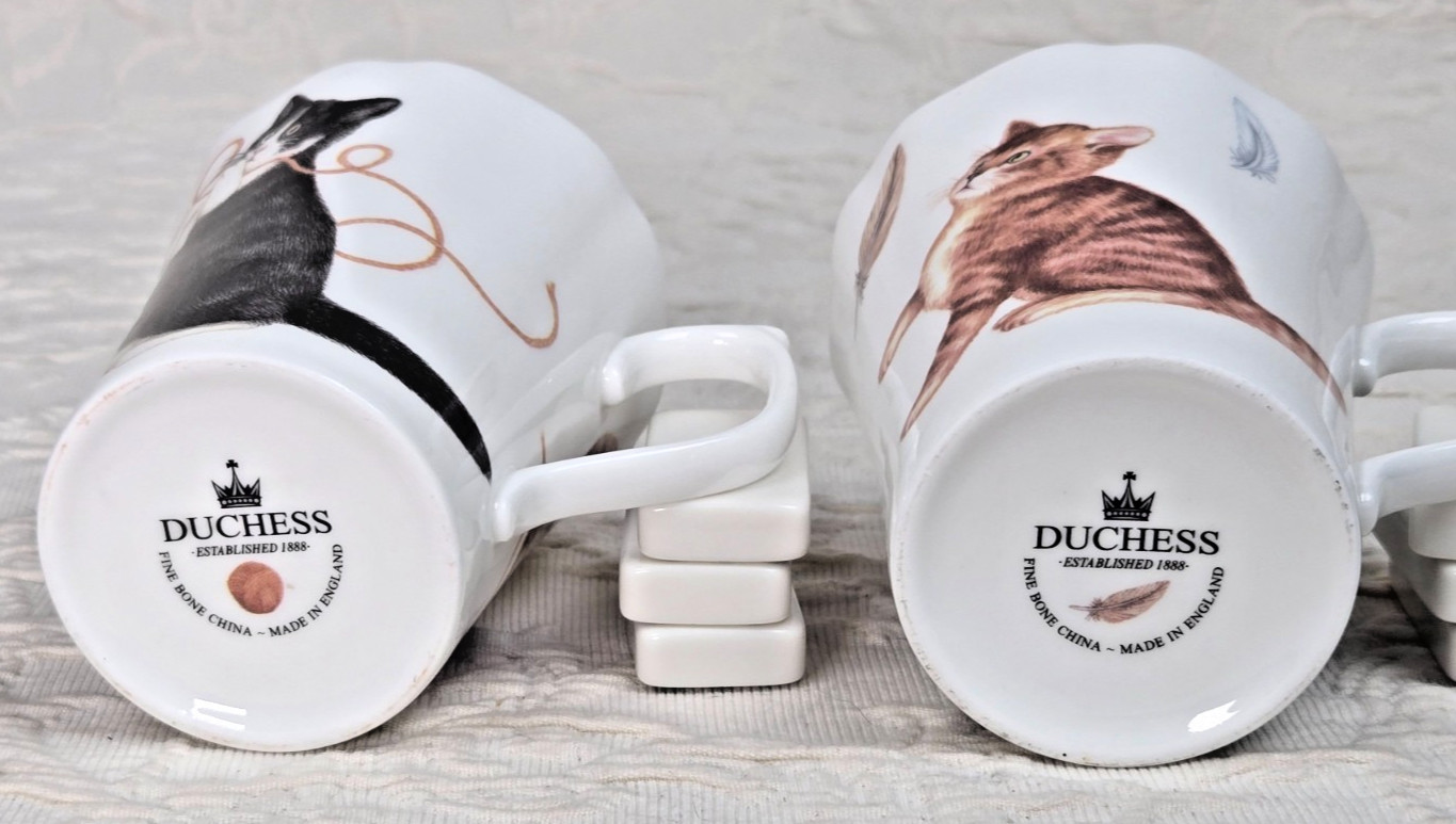 Duchess Set of 2 Mugs Cats & Feather Fine Bone China England; CAT 07