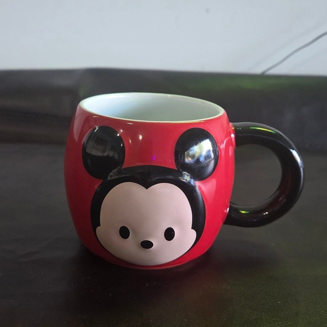 Disney Mickey Mouse Tsum Tsum Red Ceramic Coffee Mug Character Face 3.5 Inch
