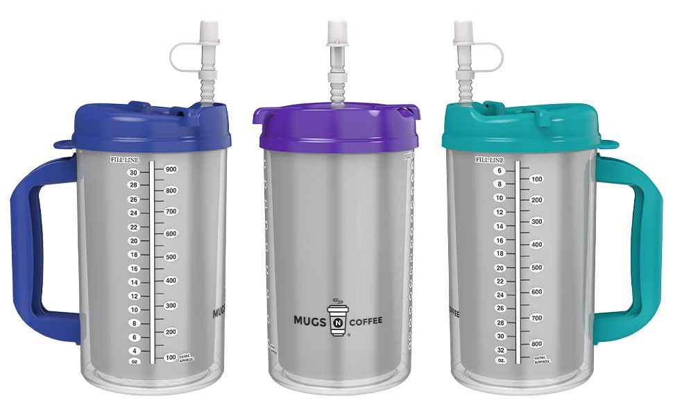 32 oz Double Wall Insulated Hospital Mugs – Cold Drink Mug with Straw – BPA Free