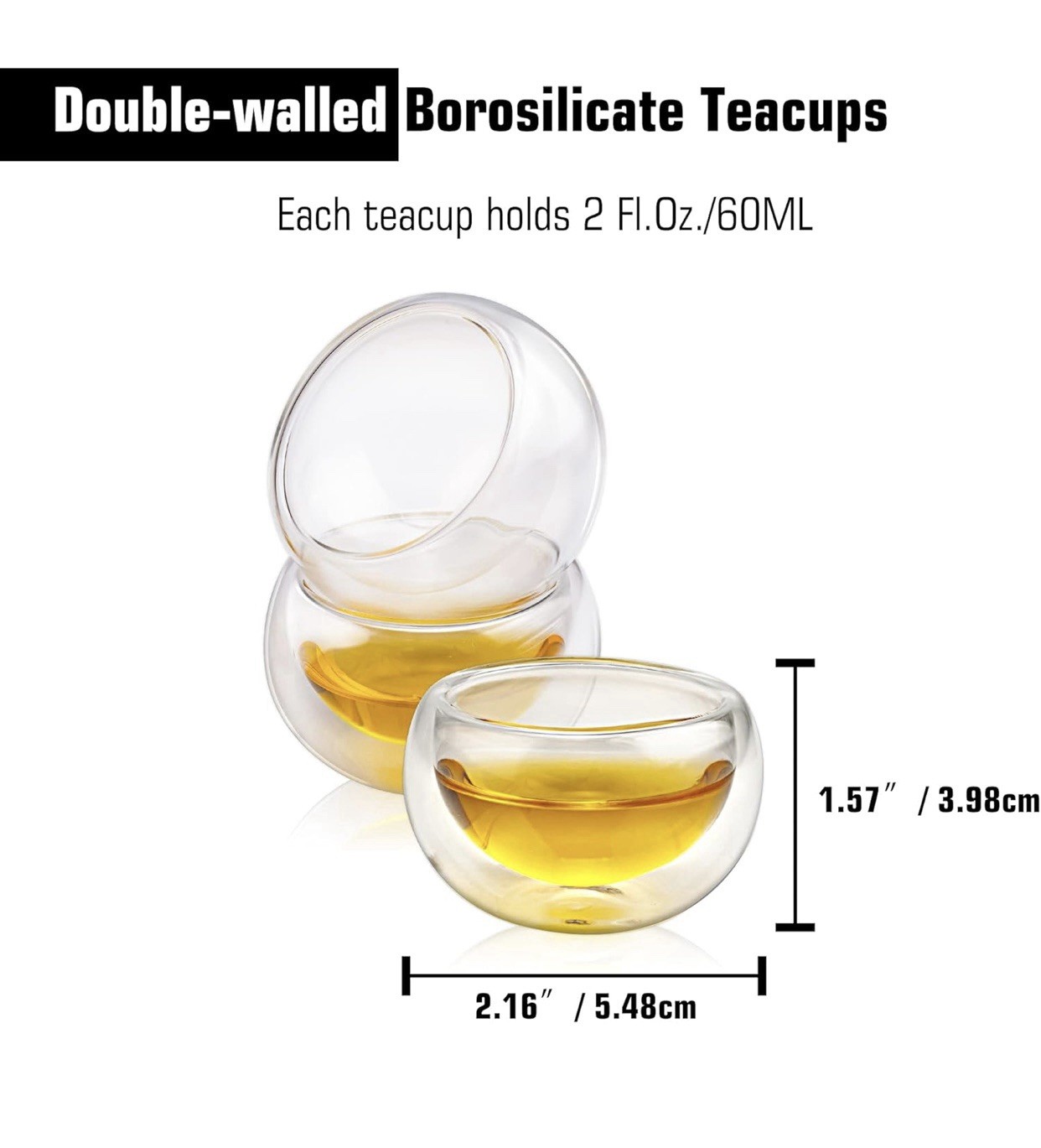 6 Double Walled Borosilicate Heat Resistant Glass Small Tea Cups 2 oz. 60ml