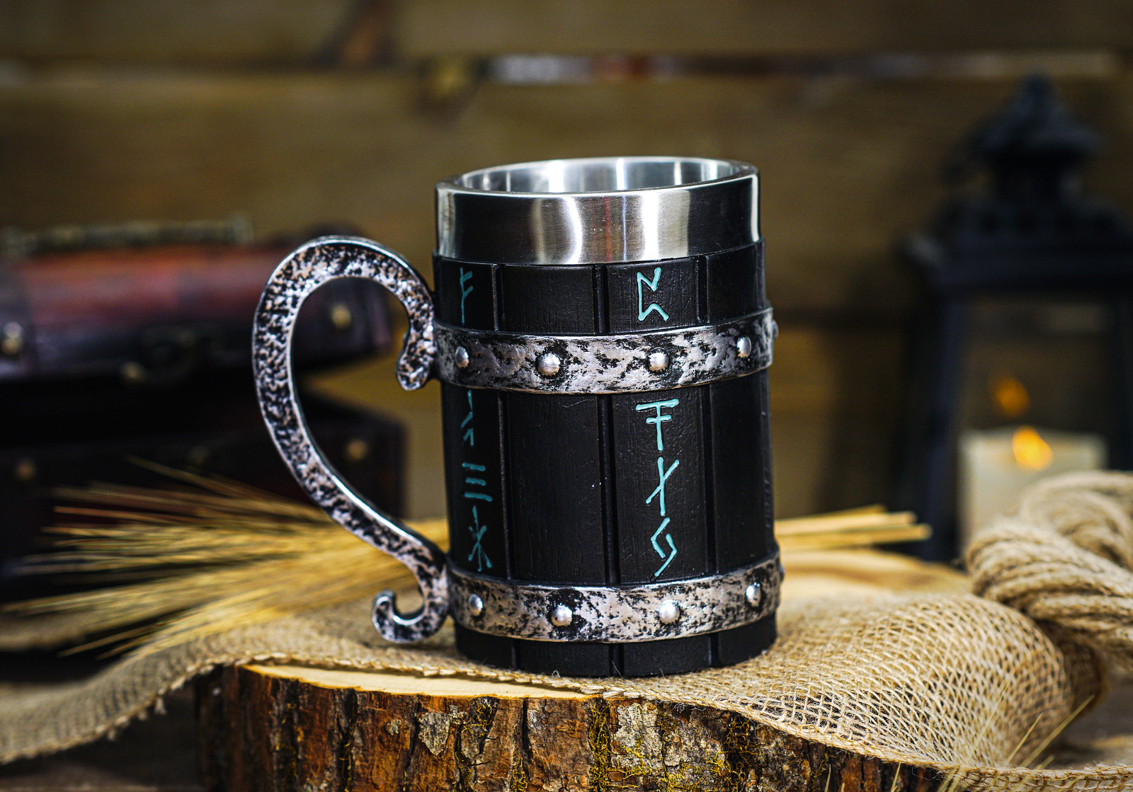 Viking Mug, Tree of LIfe, Thor & Odin, Tankard Nordic Beer Cup Stainless Steel