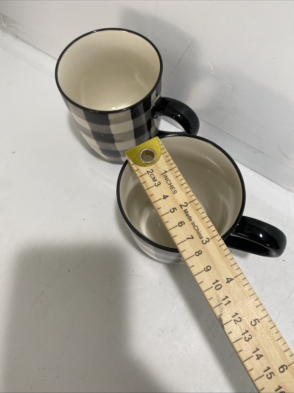 Robert Stanley Lot Of 2 Black White Gray Plaid 12 oz Coffee Tea Mug