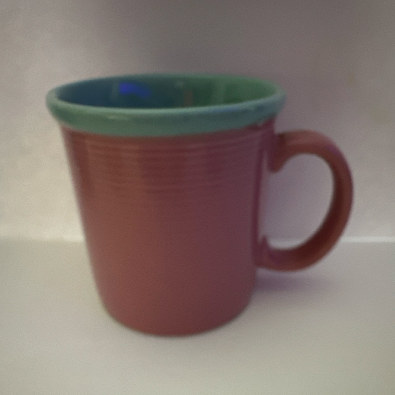 Stoneware Round Coffee Mug Pink and Green Solid Color Design Single Mug