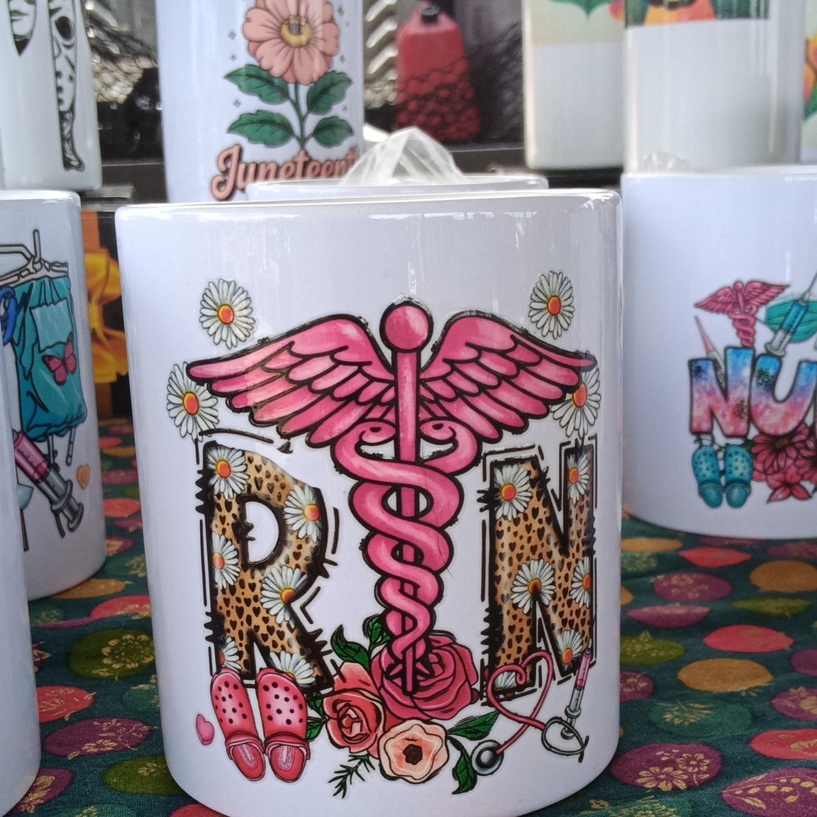 RN Nurse Novelty Coffee Mug 11 fl oz Ceramic White/Pink/Multicolor Handle