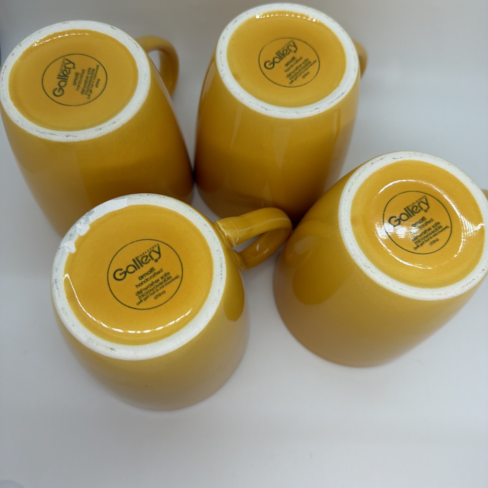 Tabletops Gallery Amalfi Yellow Cups Coffee Mugs 6in Set of 4 Stoneware Round