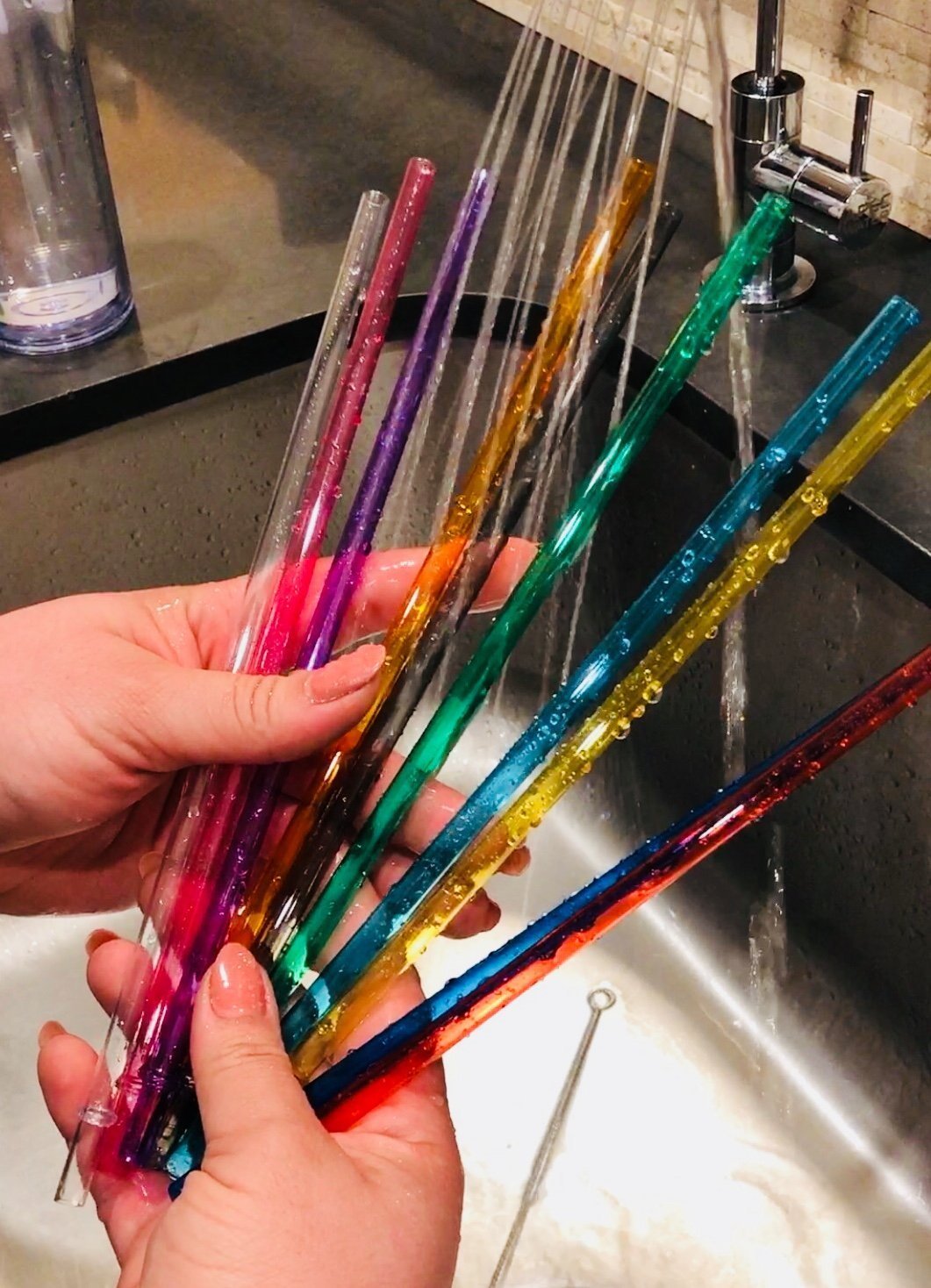 10.5″ Long Rainbow Colored Reusable Plastic Replacement Straws, Set of 10