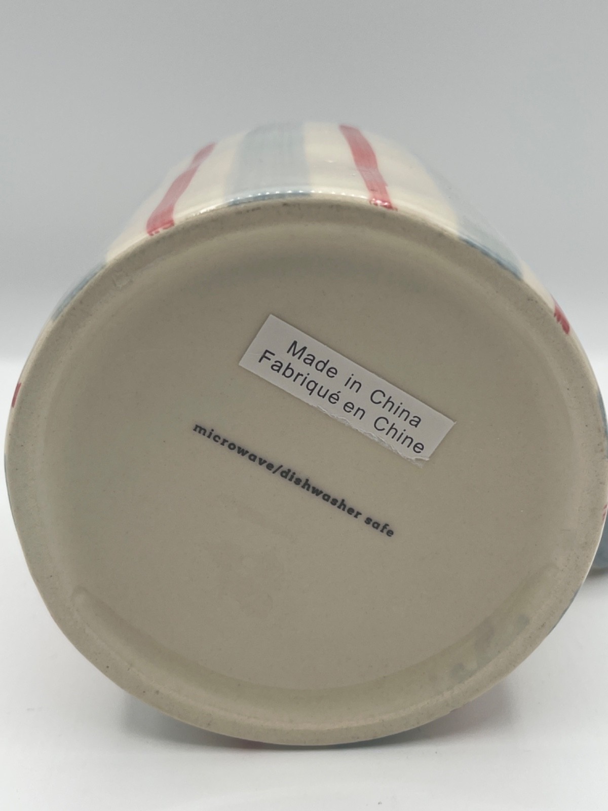 Anthropologie Hand-Crafted Daily Stripe Mug Red & Blue Unique Handle Design!