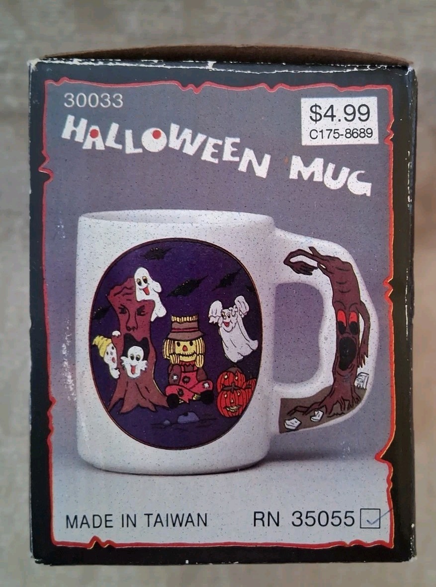 Vintage Halloween Mug, Ceramic, New In Box, ghosts, pumpkins, Taiwan