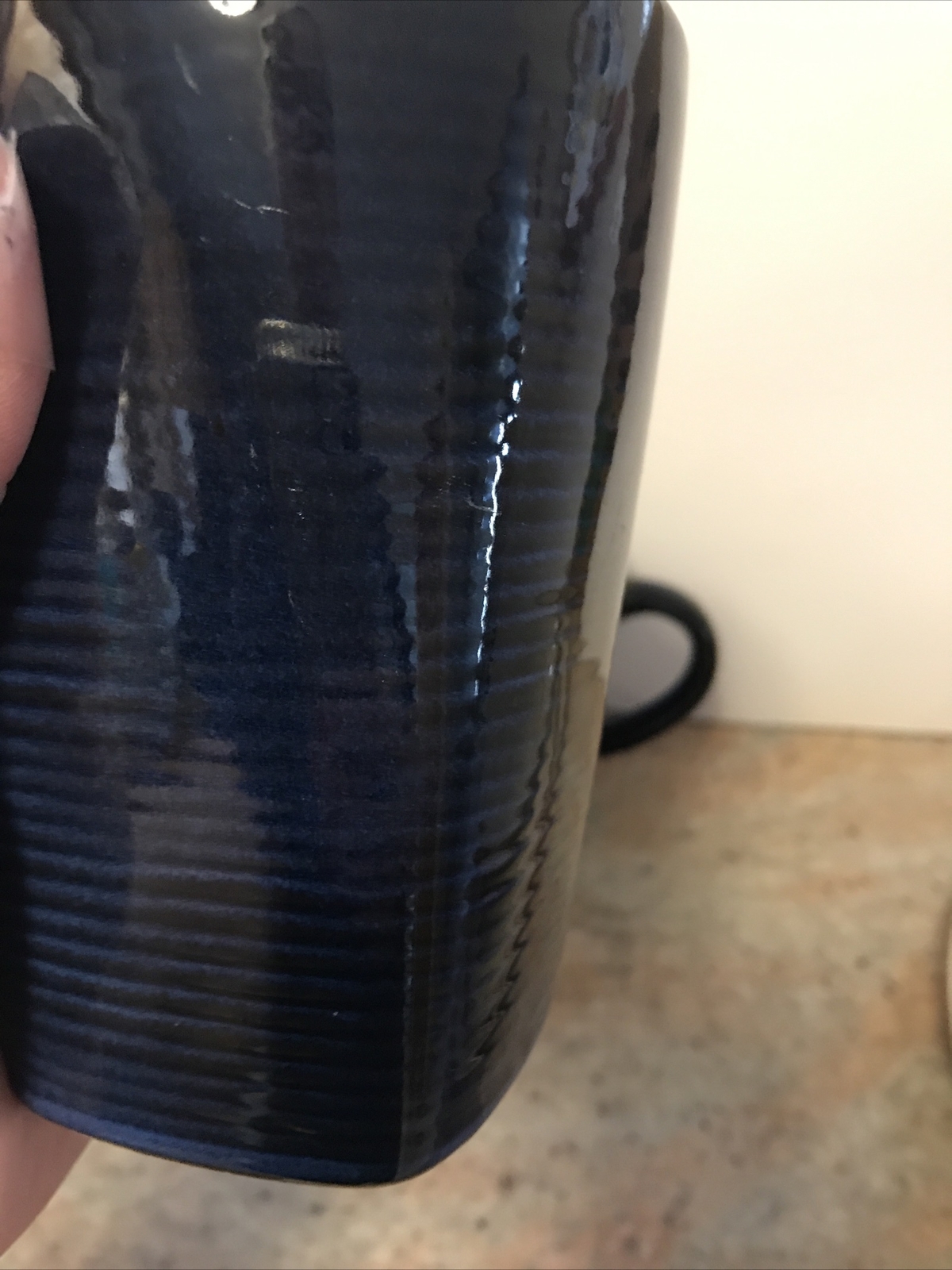 Set 3 Blue Striped Stoneware 16 Ounce Tall Coffee Latte Mugs See Color in Pics