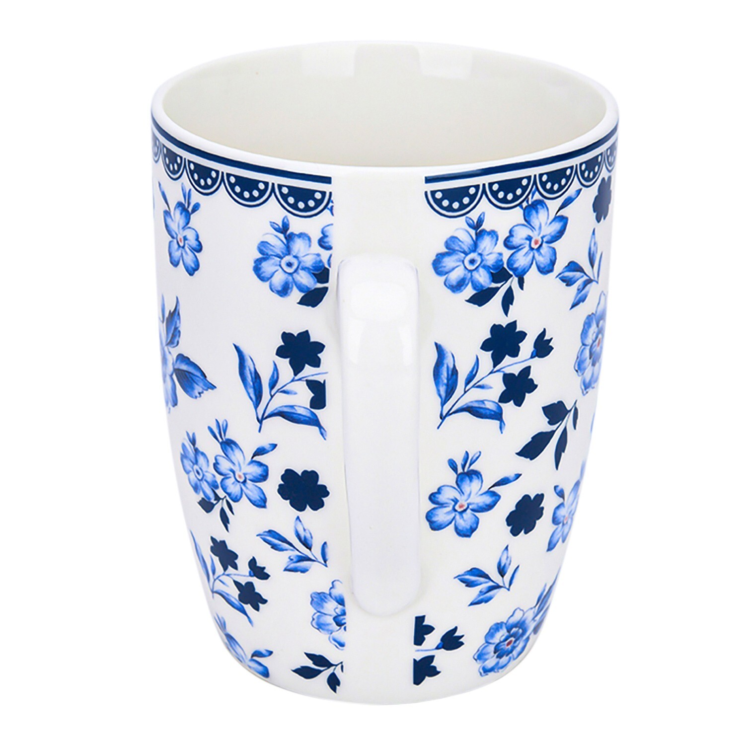 SET OF 4 Blue White Porcelain MUGS Floral Bone China Mismatched Coffee Mugs 12oz