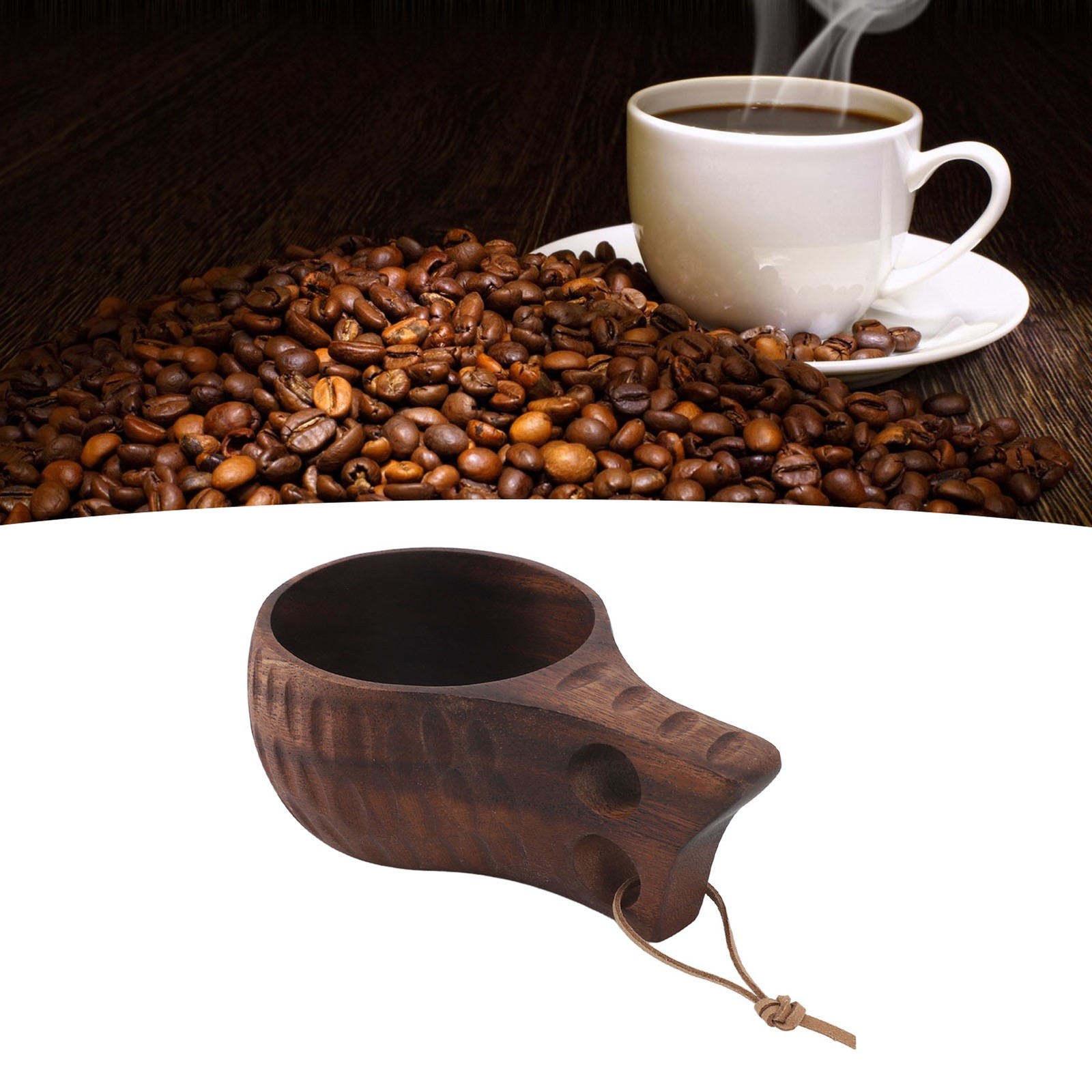 350ML Wooden Cup With Handle Portable Multifunctional Wood Mug Drinking Cup For