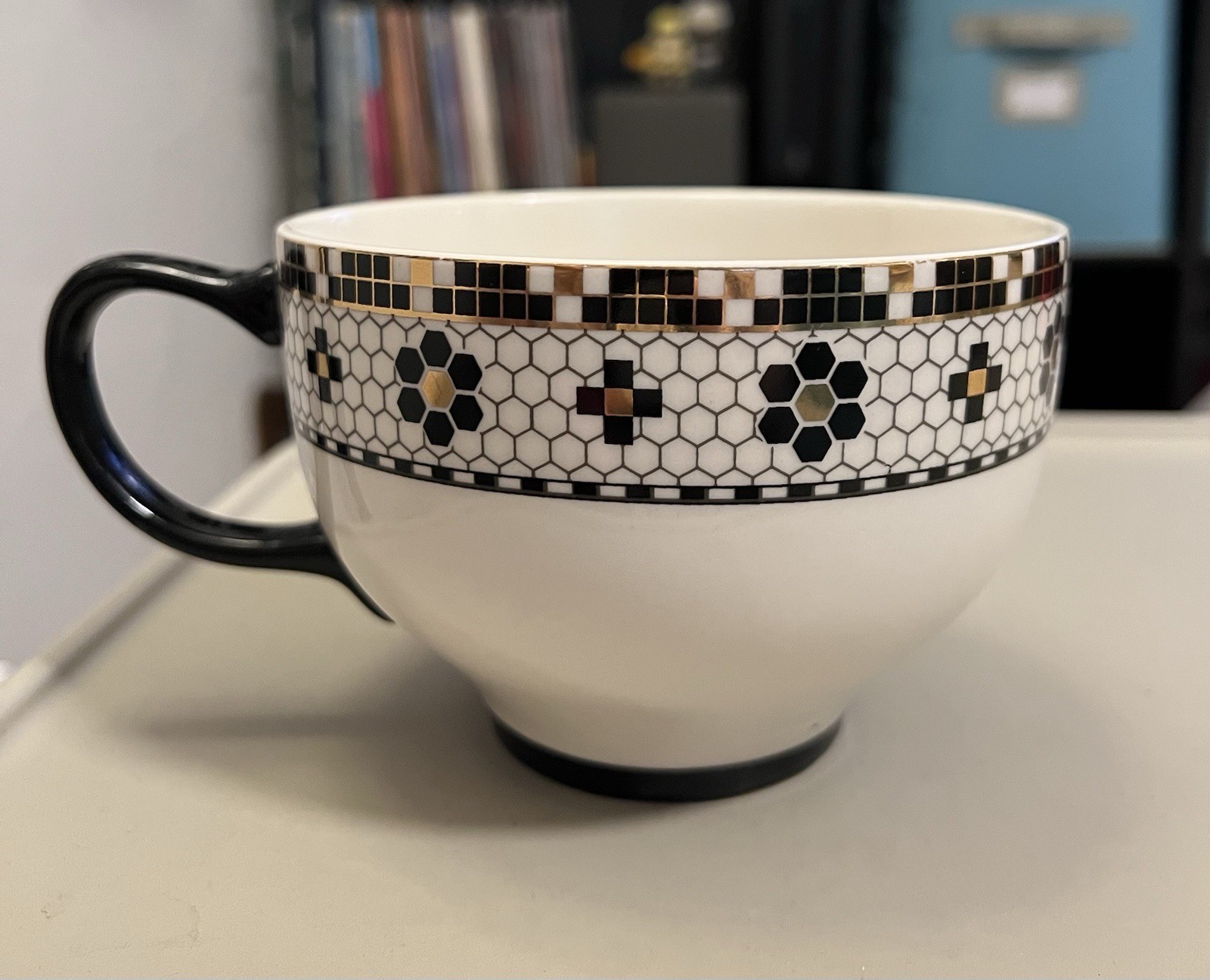 Anthropologie Bistro Tile Oversized Mug | Perfect For Coffee, Tea, Soup