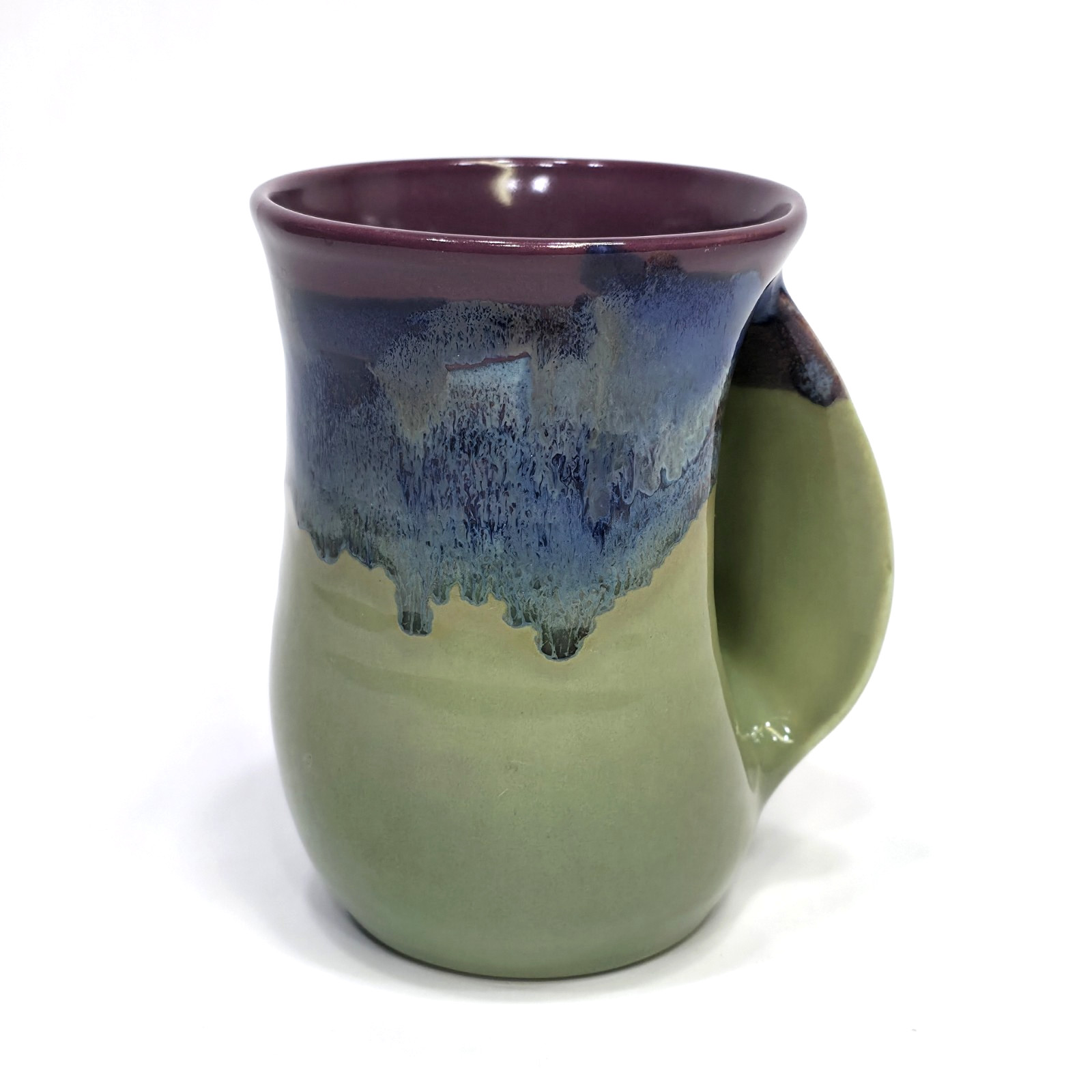 Neher 16oz Right Hand Handwarmer Mug 3 Color Drip Glaze Pottery Green Blue 2011