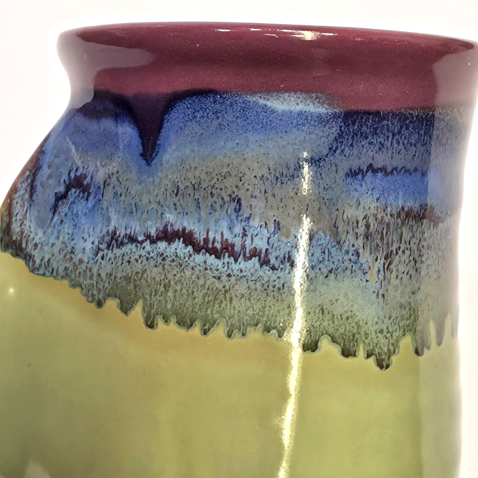 Neher 16oz Right Hand Handwarmer Mug 3 Color Drip Glaze Pottery Green Blue 2011