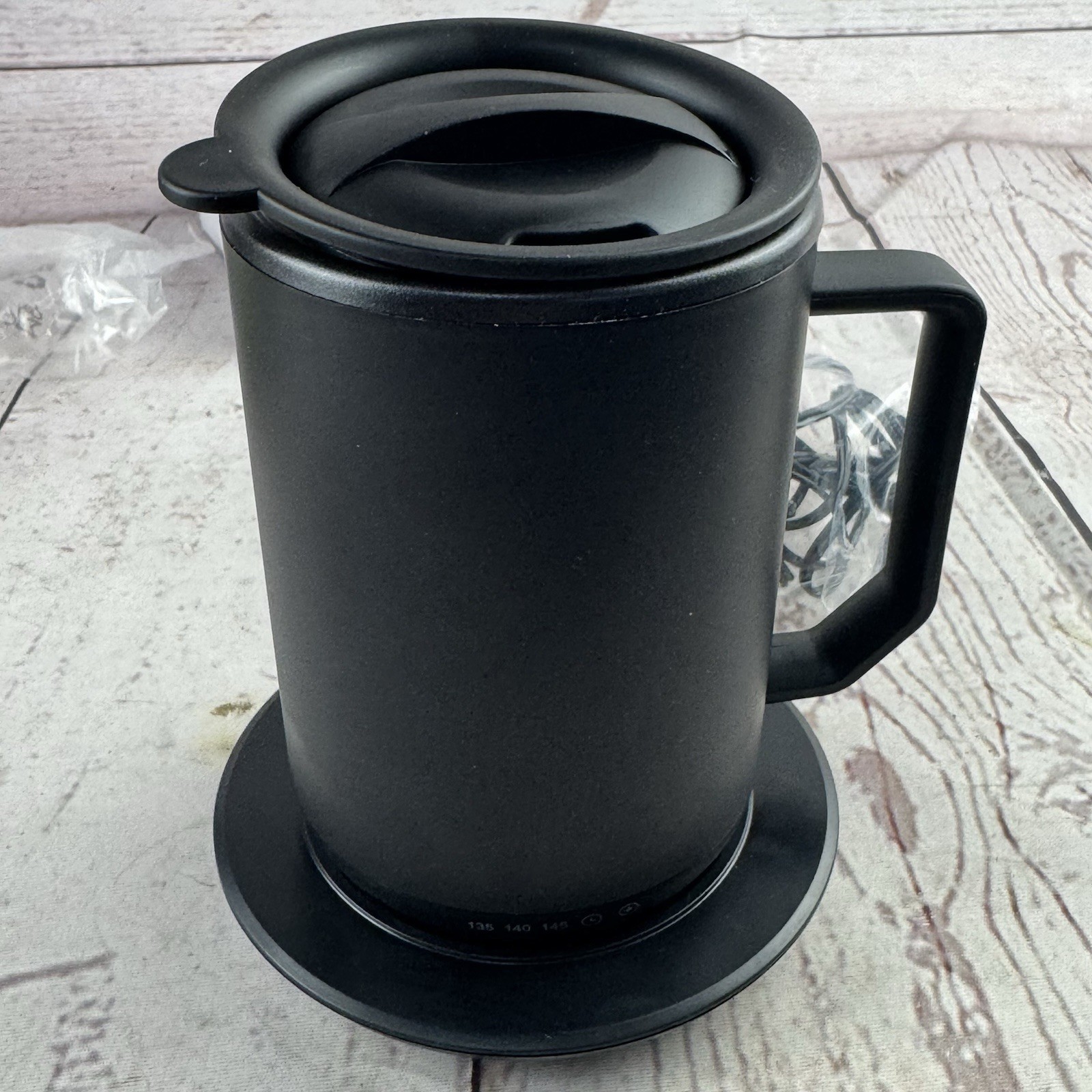 ionMug Self Heating Coffee Mug Charging Coaster 12oz Stainless Steel Black Lid