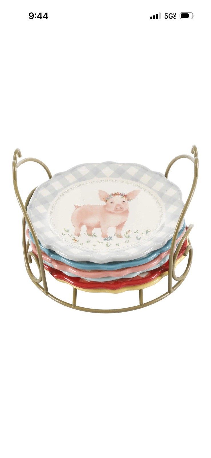 Pioneer Woman Novelty 6 Piece 7 Inch Plates With Metal Rack Gingham Farm Design