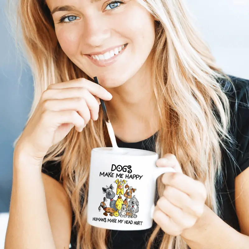 11 oz, Ceramic Mug With Funny Dog illustration Cartoon Coffee Cup Novelty gift