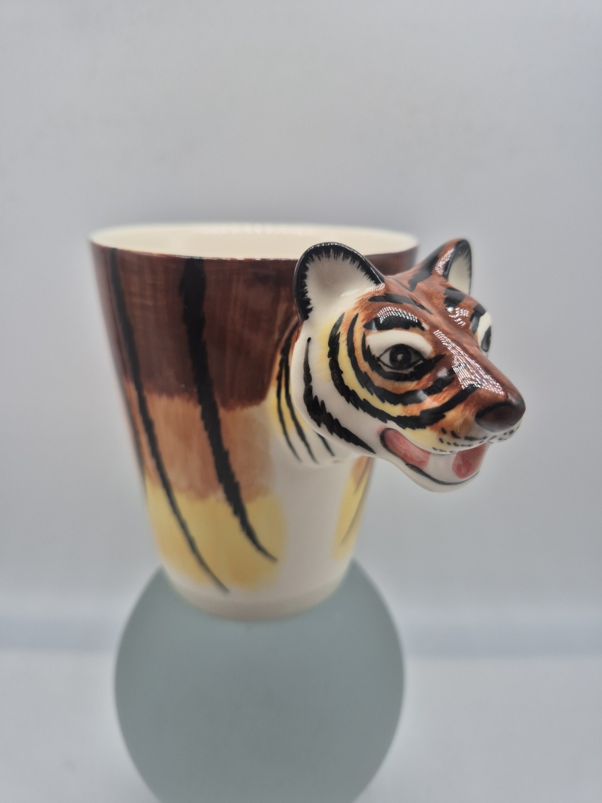 Hand Painted Bengal Tiger Figural Mug 3D Tiger Head Coffee Cup Thailand Rare